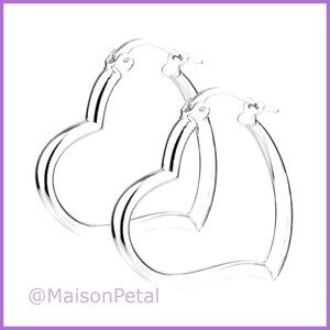 Sterling Silver Heart Hoop Earrings, 30mm Love Theme Hoops